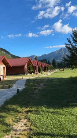 Volleyball game at mountain resort in Gusinje, Montenegro