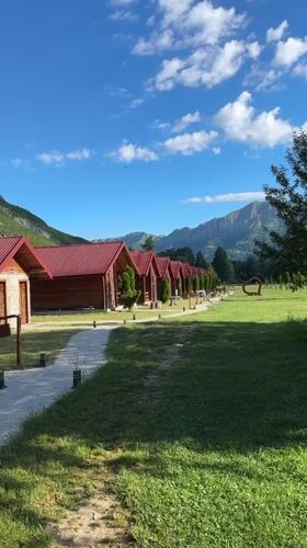 Volleyball game at mountain resort in Gusinje, Montenegro