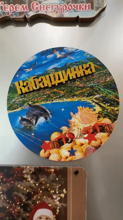 Decorated refrigerator with family photos, magnets captured in Rusanovo