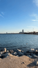 Evening coastal scenes documented across Barcelona waterfront and parks