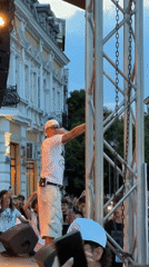 Live outdoor concert draws a crowd in Ruse, Bulgaria.