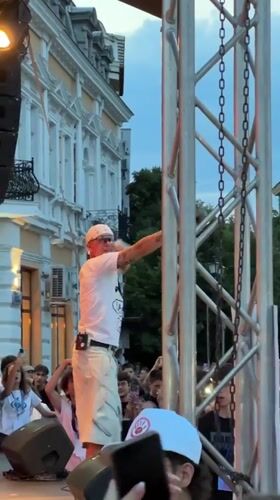 Live outdoor concert draws a crowd in Ruse, Bulgaria.