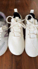Athletic shoe collection displayed on wooden surface in Bulgaria