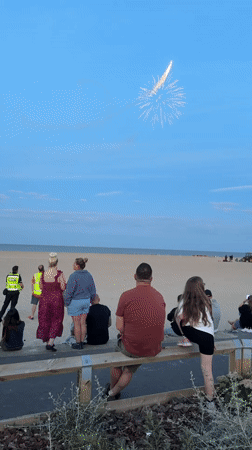 Fireworks and aerobatics light up Great Yarmouth beach at dusk