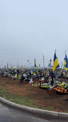 Cemetery in Odesa observed with flags and flowers