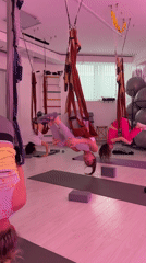 Early morning aerial yoga session observed in Chaikovsky
