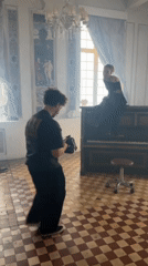 Piano photoshoot captures vintage elegance in historic Moscow mansion