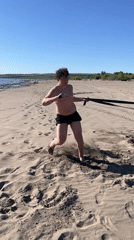 Beach workout session on a sunny morning in Krasnoturansk