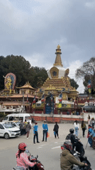 Buddhist stupa documented in Kathmandu under overcast skies