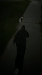 Evening dog walk through quiet Slawharad streets at dusk