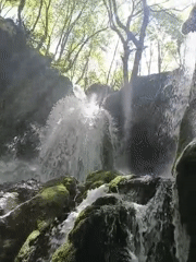 Forest waterfall documented by visitors near Bachkovo, Bulgaria