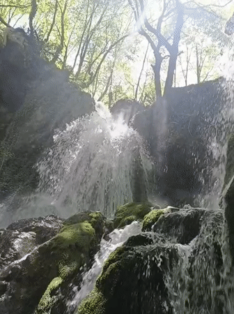 Forest waterfall documented by visitors near Bachkovo, Bulgaria