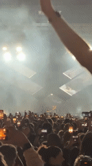 Outdoor concert with geometric stage design draws crowds in Barcelona