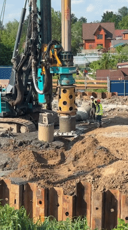 Construction drilling operations documented in Dmitrov, Russia