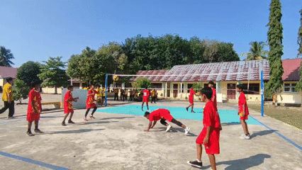 Morning scenes in Blangriek: volleyball game and tree canopy