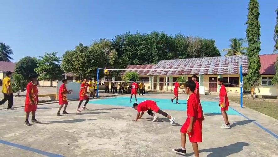 Morning scenes in Blangriek: volleyball game and tree canopy