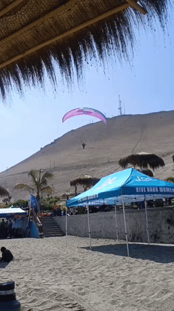 Paragliders soar over Arica's sunny coastal beach