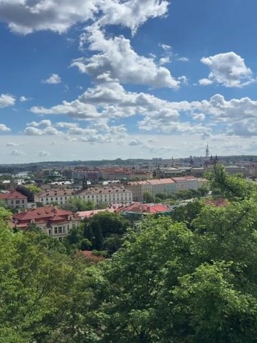 Morning documentation of Prague's rooftops and historic architecture