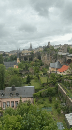 Aerial view captures Luxembourg City's green landscape and architecture