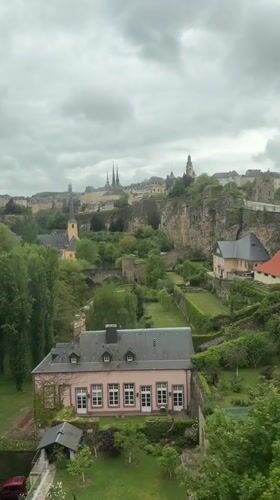Aerial view captures Luxembourg City's green landscape and architecture
