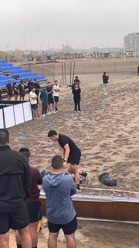 Outdoor fitness competition on Arica's sandy beach arena