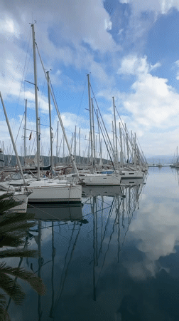 Tourist captures morning views of sailboat marina in Fethiye, Turkey