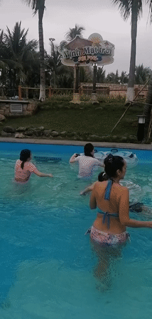 Water park visitors enjoy morning activities in Bai Chay Ward