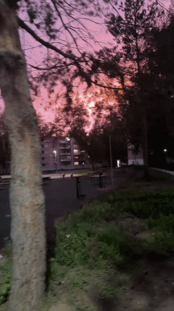 Colorful sunset documented across residential Dmitrov, Russia