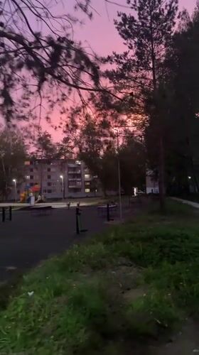 Colorful sunset documented across residential Dmitrov, Russia