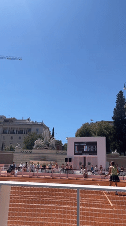 Tennis match held on temporary clay court at Rome's Piazza del Popolo