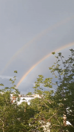 Double rainbow appears over Veliko Tarnovo, Bulgaria
