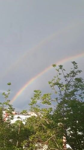 Double rainbow appears over Veliko Tarnovo, Bulgaria