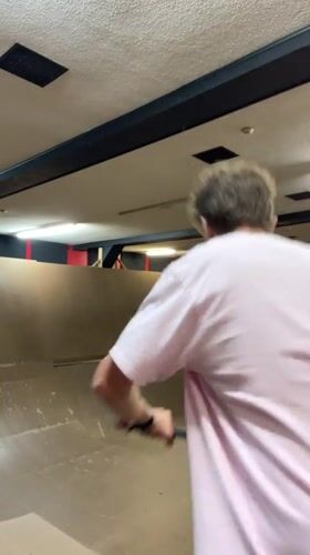 Scooter session at an indoor wood skatepark in Bluewater