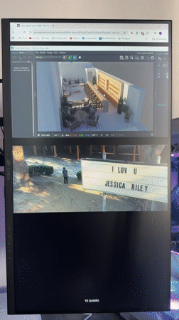 Digital display shows stacked restaurant and outdoor images in Cholula