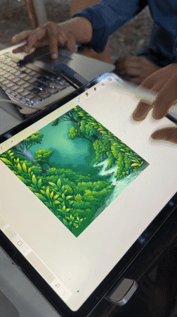 Digital artists collaborate on forest illustration in Banda Aceh restaurant