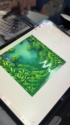 Digital artists collaborate on forest illustration in Banda Aceh restaurant