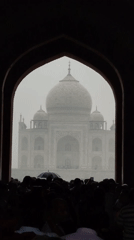 Taj Mahal on a cloudy morning, crowds and all