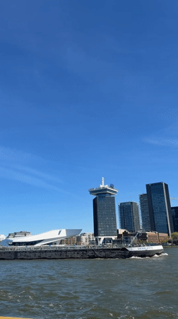 Clear skies, rippling water captured at Amsterdam waterfront