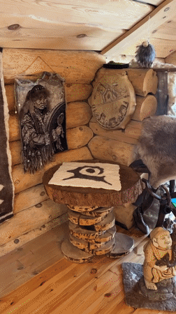 Rustic wooden interior documented in Askat, Russia