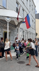 Back-to-school morning outside a Rostov-on-Don school