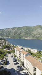 Morning panoramic views captured of Dobrota coastal town, Montenegro