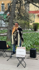 Pan flute musician performs outdoor concert in Kuleshovka, Russia