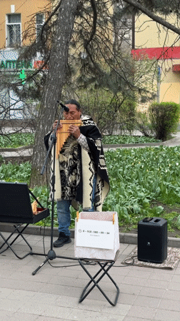 Pan flute musician performs outdoor concert in Kuleshovka, Russia