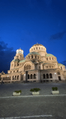 Evening illumination captured at Sofia's Alexander Nevsky Cathedral