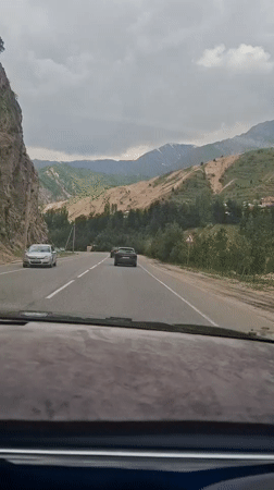 Morning traffic recorded on mountain road in Varzob, Tajikistan