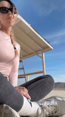 Pregnant woman enjoys afternoon beach visit in Nesebar, Bulgaria