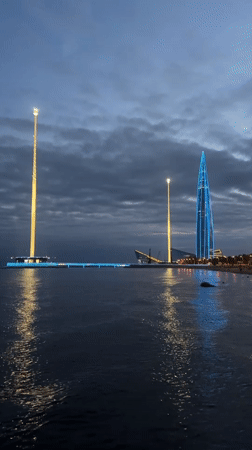 Dusk on the Gulf of Finland with Lakhta Center glowing