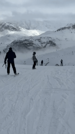 Skiers enjoy overcast morning on Courchevel slopes February 10