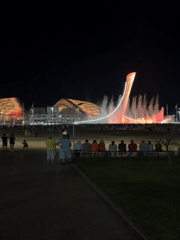 Fountain show and light display at Sirius Olympic Park at night