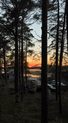 Sunset documented through forest and lake views in Jūrmala